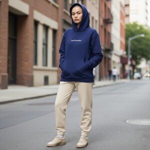 NWT Seek Discomfort Navy Blue Kangaroo pocket Hoodie S